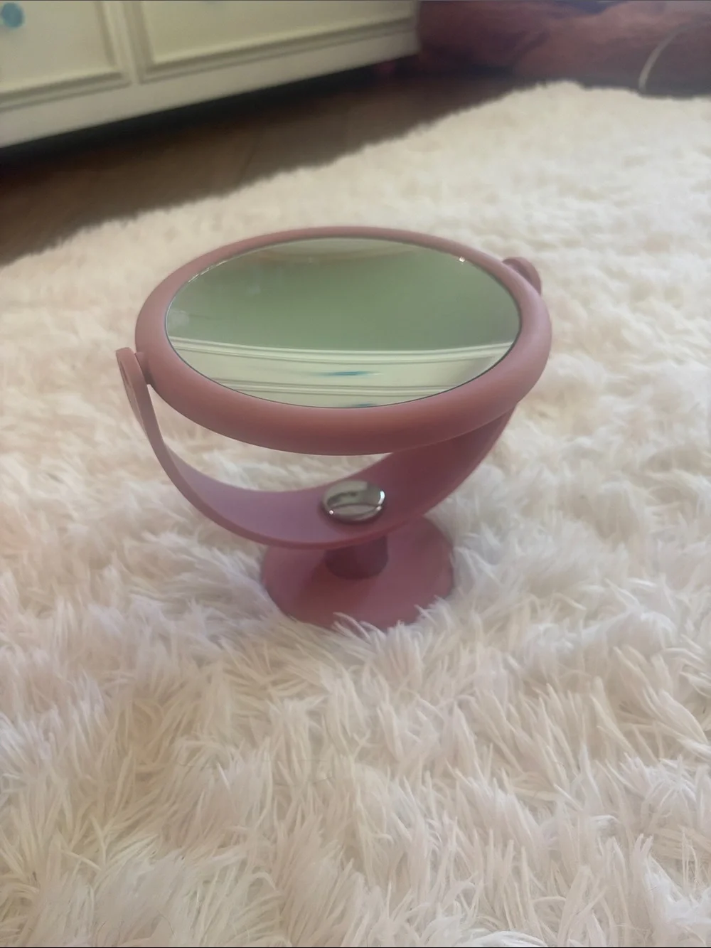 Pink Rotating Vanity Mirror - Compact Desk Makeup Mirror